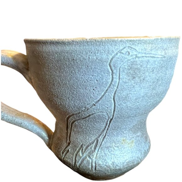 Pair of Handcrafted Pottery Mugs w Etched Cranes Anne Meyer - Picture 6 of 13